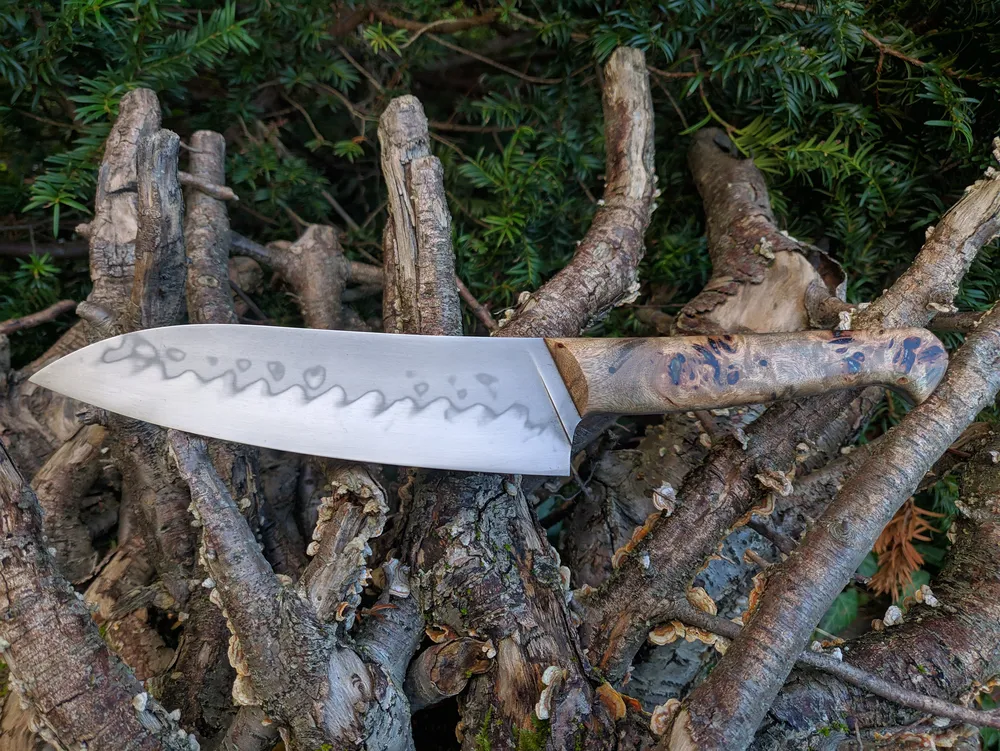 Couteau artisanal Grand Bonap vue gauche lame hamon – Atelier sous l’éclipse